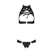 Комплект, відкритий топ та трусики з еко-шкіри з люверсами Passion MALWIA SET with Open Bra L/XL black, фото 5