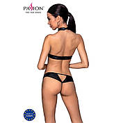 Комплект, відкритий топ та трусики з еко-шкіри з люверсами Passion MALWIA SET with Open Bra L/XL black, фото 6