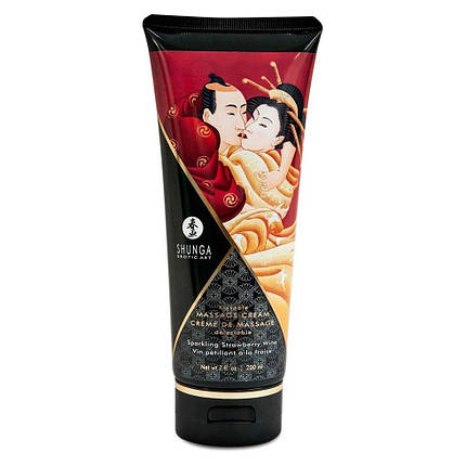 Їстівний масажний крем Shunga Kissable Massage Cream - Ігристе полуничне вино (200 мл), фото 2