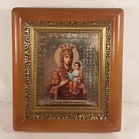Икона Самонаписавшаяся Пресвятая Богородица, лик 10х12 см, в коричневом деревянном киоте