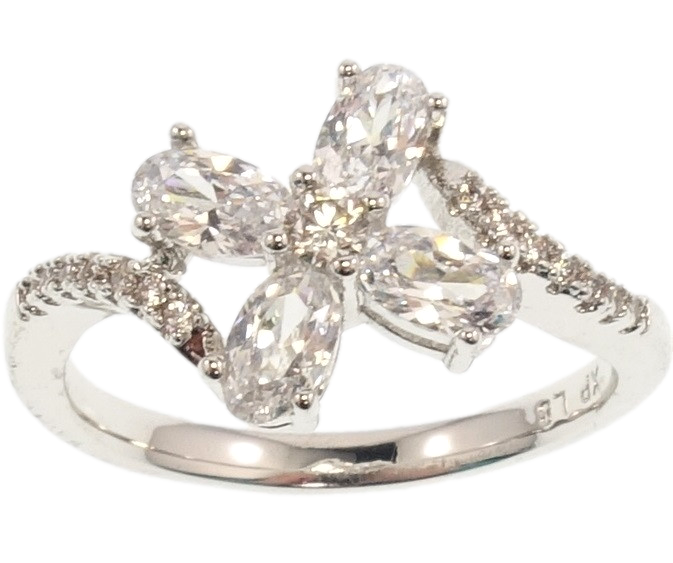 

Кольцо ХР Родий "Кристальный четырехлистник с дорожками циркония" р.16,17,17.5,18.5