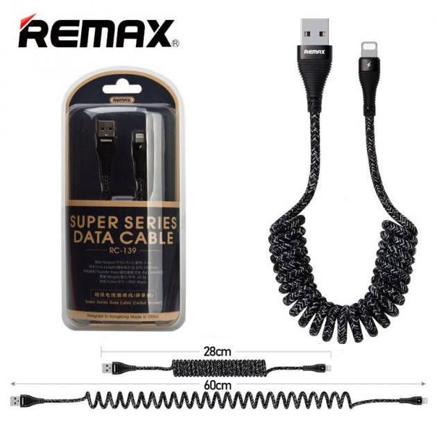 

USB lightning Кабель витой в авто (пружина), Черный