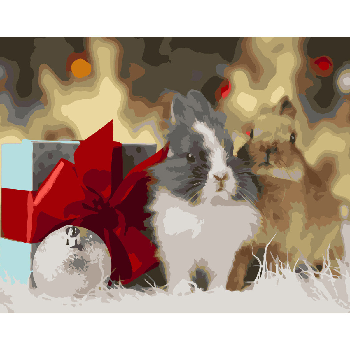 Картина за номерами Strateg ПРЕМІУМ Пухнастики і подарунок з лаком та рівнем розміром 40х50 см SY6577, фото 1