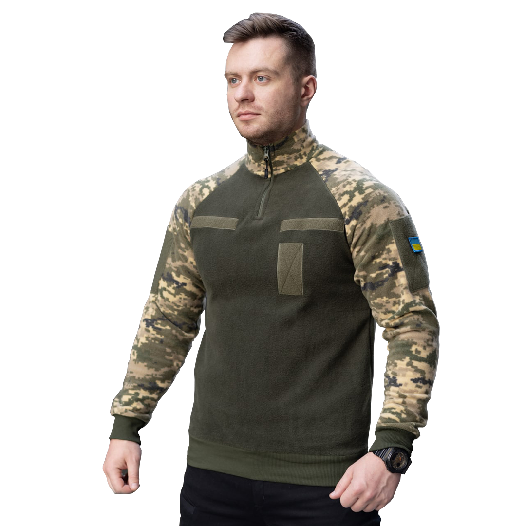 Тактична кофта флісова чоловіча Freedom військова з липучками хакі + камуфляж
