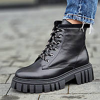 Ботинки женские зимние кожаные черные Черевики жіночі зимові шкіряні чорні (Код: 3070)