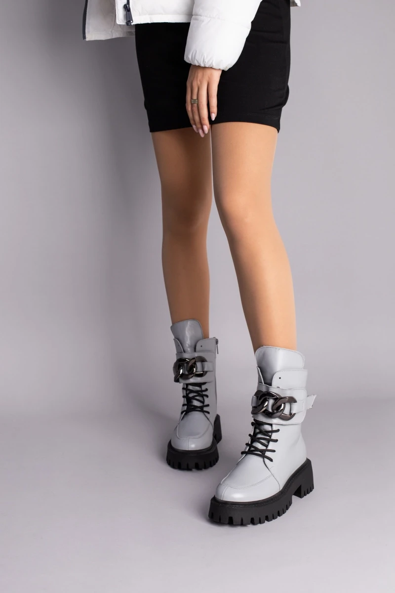 Жіночі демісезонні черевики ShoesBand Сірі натуральні шкіряні на середню/широку стопу всередині байка 38