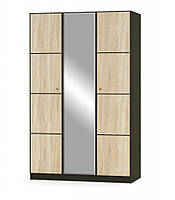 Распашной трехдверный шкаф 3Д с зеркалом, полками и штангой для одежды в спальню Фантазия 135 см Мебель Сервис