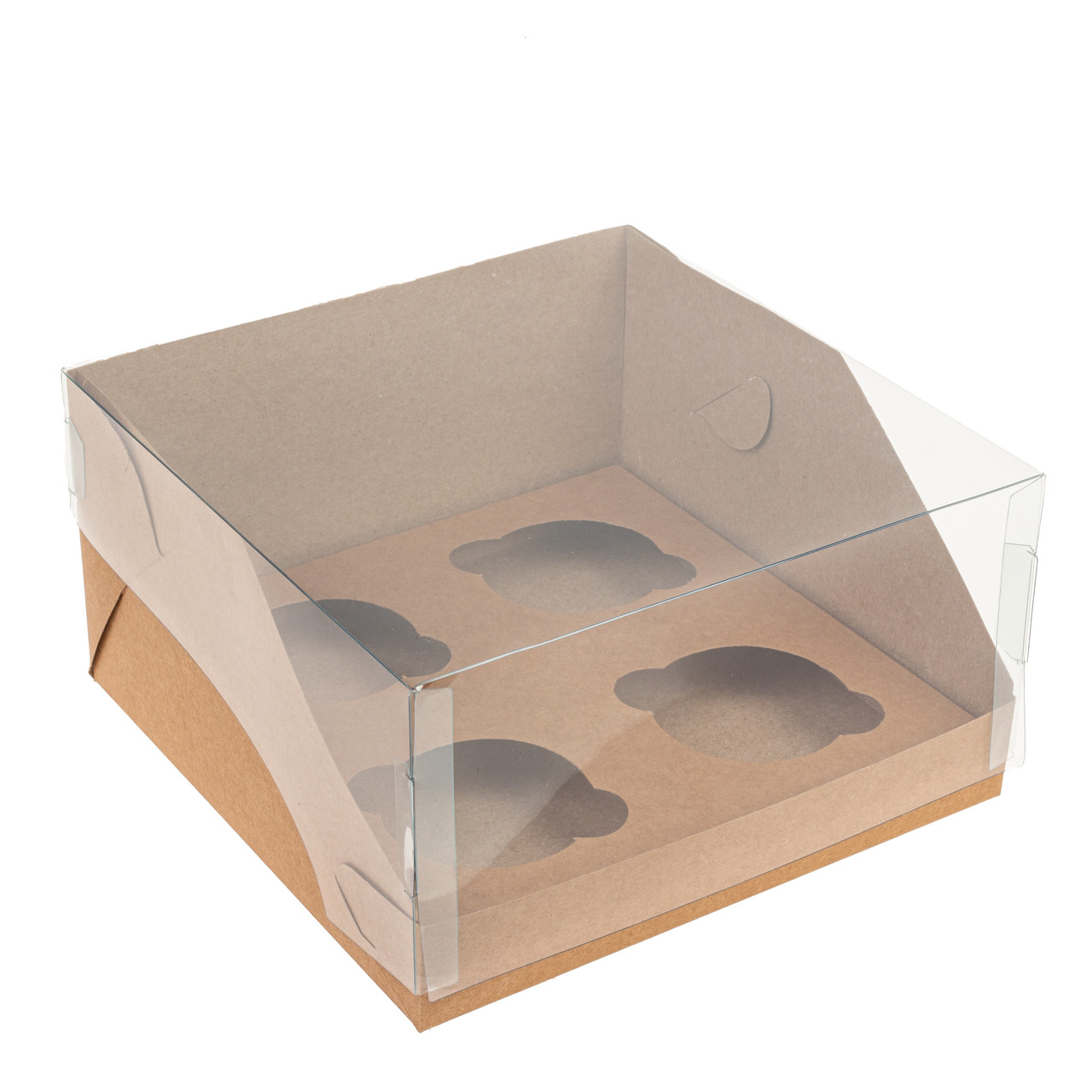 Коробка 200х200х110 (на 4 капкейка) "Акваріум", крафт, фото 1