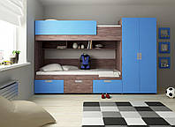 Двухъярусная кровать с шкафом для одежды в синем цвете MS703
