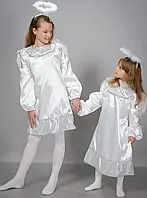 Новогодний карнавальный костюм ангела с нимбом для девочек из белого атласа 30-36 р