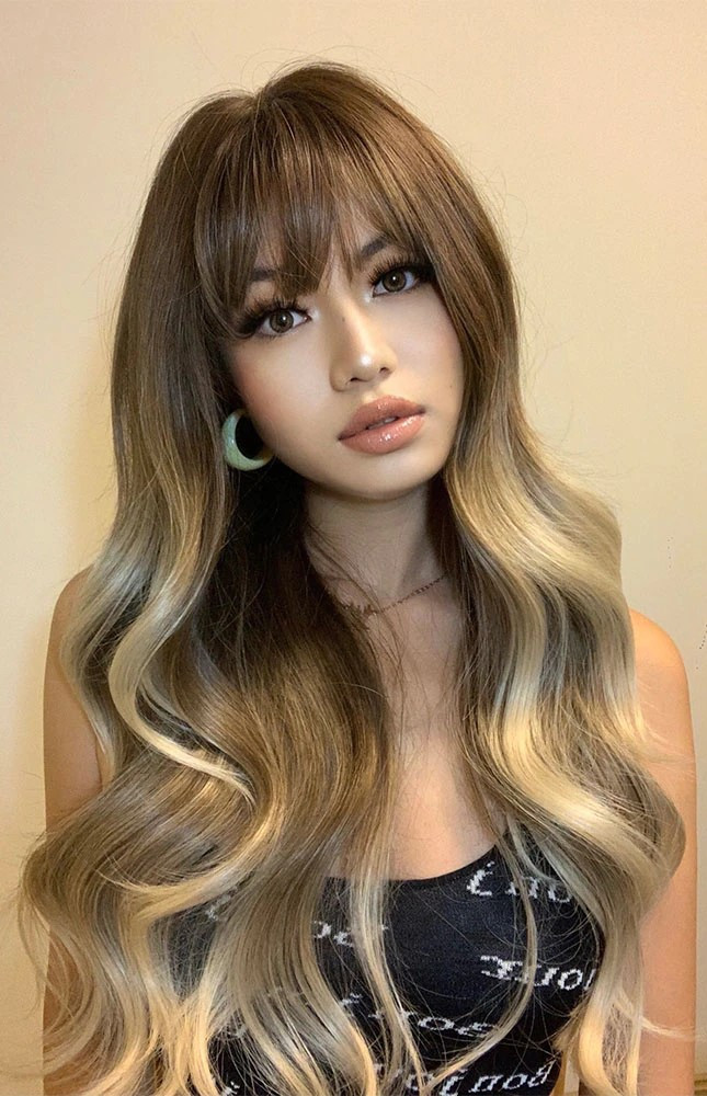 Перука русява з чубчиком, перука термо довга хвиляста, фото 1