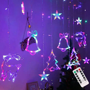 Гірлянда Штора, від мережі, 2,5м, 138LED, Різнокольорова / Новорічна гірлянда / Світлодіодна гірлянда