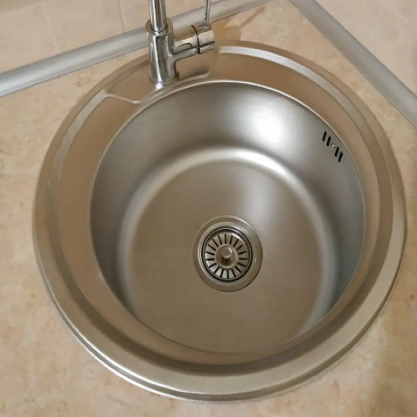 Кругла кухонна мийка Platinum 490 Decor 0,8 мм, фото 1
