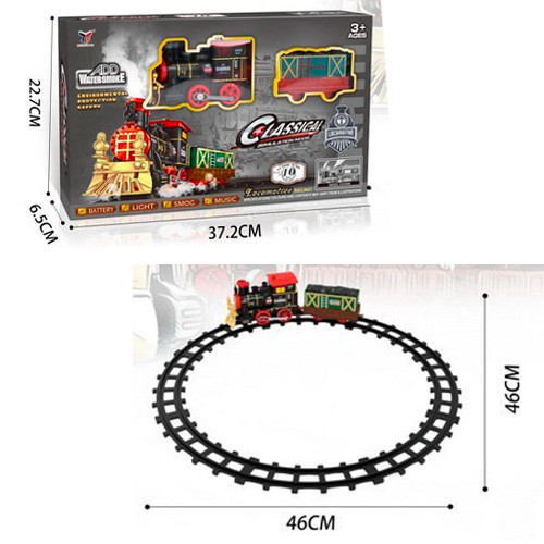 d 2055-4 (18 шт.) 46-46 см, коломотив, вагон, звук, світло, дим, 10дет, на бат-ку, у кірку, 37,5-23-6,5 см