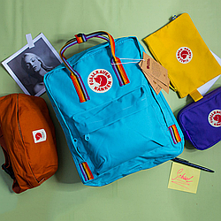 Рюкзак Fjallraven Kanken 16л з райдужними ручками, шкільний портфель, ранець Канкен