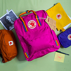 Рюкзак Fjallraven Kanken 16л з райдужними ручками, шкільний портфель, ранець Канкен