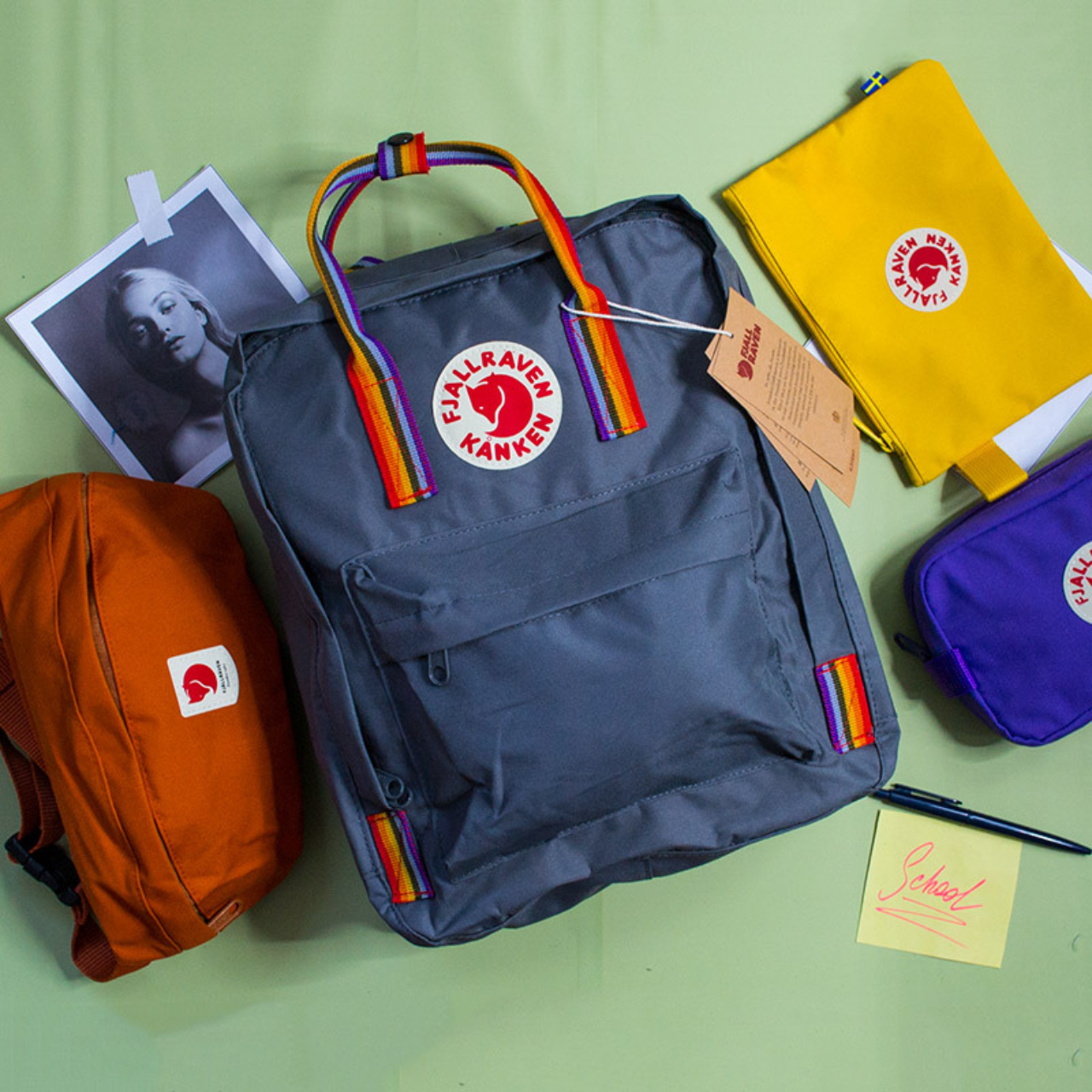 Міський рюкзак Fjallraven Kanken з райдужними ручками, портфель Канкен, фото 1