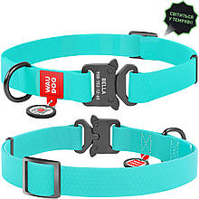 Нашийник Waudog 38-58см 25 мм ментоловий (світится у темряві) з водовідштовхувального матеріалу пряжка метал