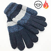 Шерстяные перчатки для детей на 8-10 лет, Черные / Детские перчатки / Перчатки для подростков Синий