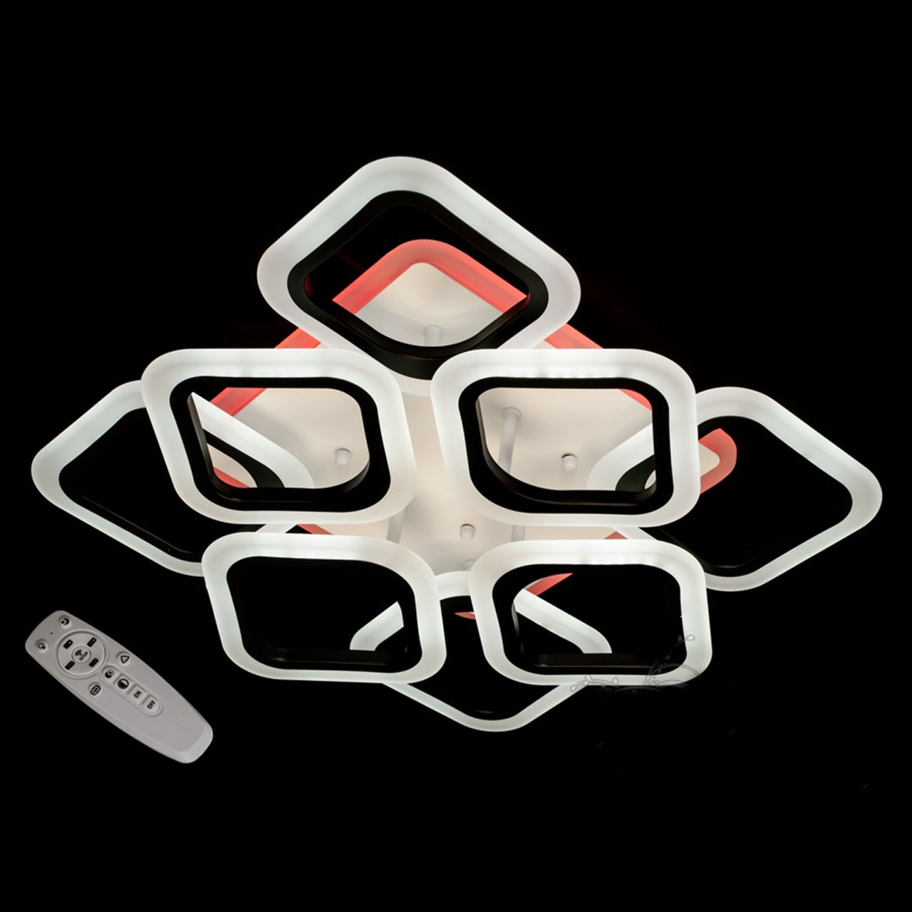 Світлодіодна люстра 144 Вт з підсвічуванням основи та пультом д/к колір каркасу чорний D-AS9171/4+4 BK LED 3color dimmer, фото 1