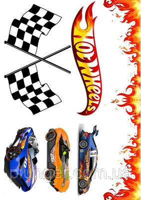 Вафельна картинка для мафінів, топерів, пряників "Hot Wheels" (лист А4) 3, фото 1