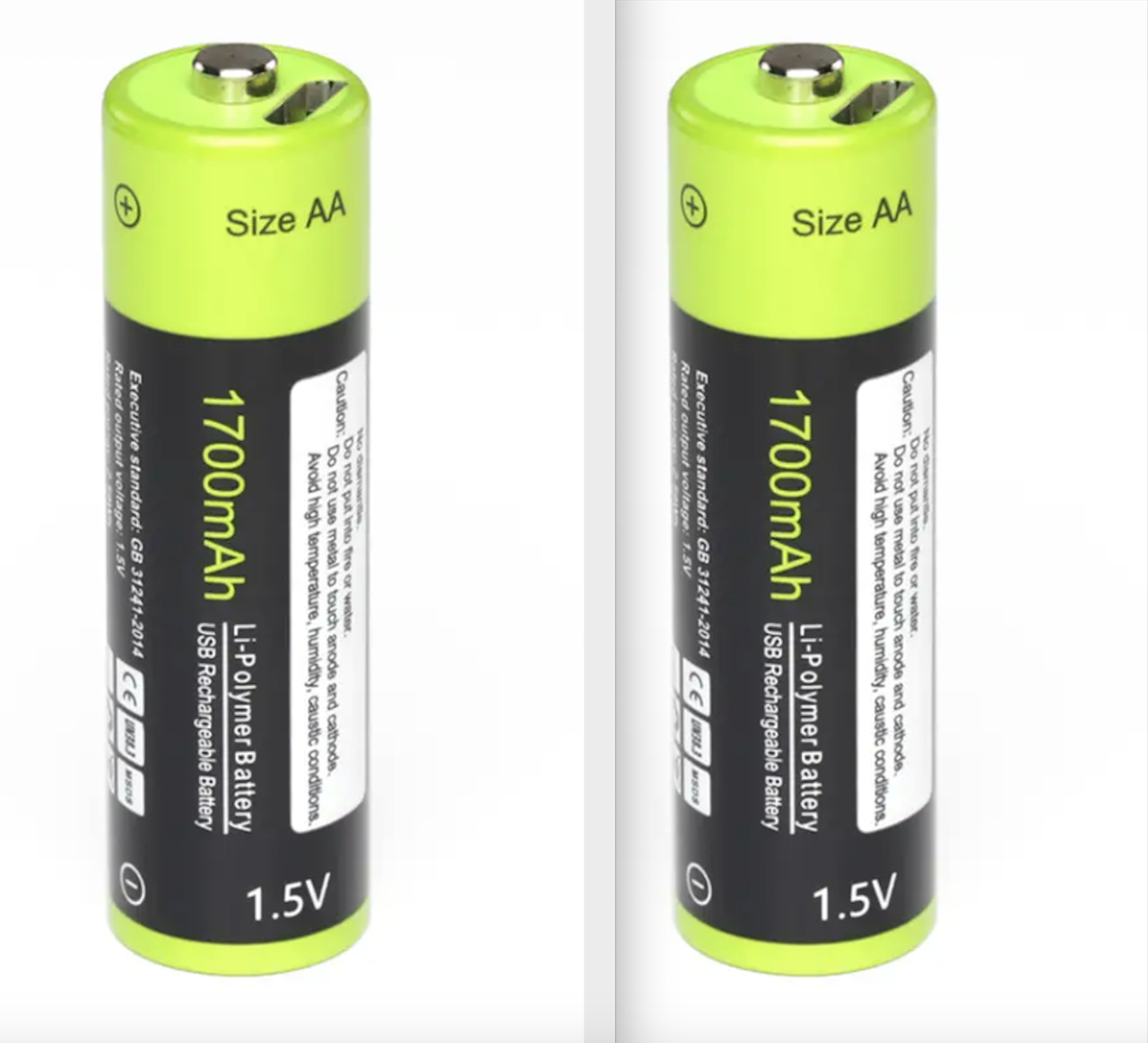 ZNTER Li-po АА пальчиковий акумулятор 1700 mAh з функцією заряджання Micro USB 1.5В 2 шт, фото 1