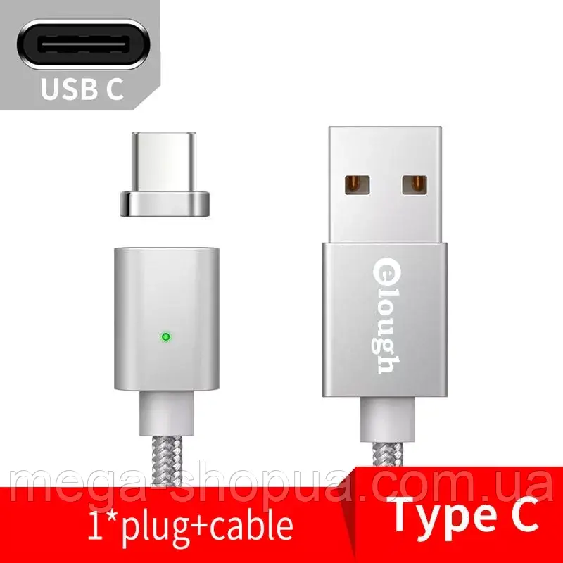 Магнітний кабель для заряджання USB - Type-C/USB C. Зарядний провід ЮСБ на Тайп С для телефону смартфона D30S, фото 1