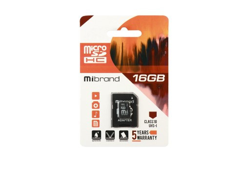 Флеш карта microSDHC 16Gb Mibrand class 10 + adapter
