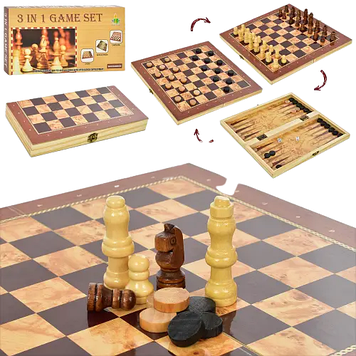 Шахи 3в1(шахи,шашки,нарди),дерев.,в кор-ці,24,5Х13Х3см №XQ630-17(30)