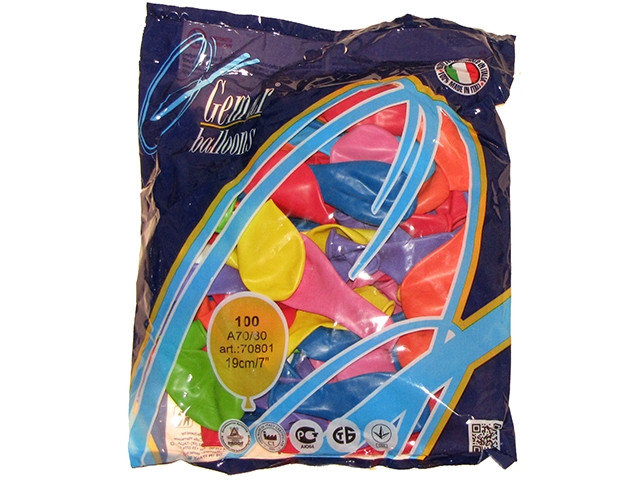 Кулька повітр. латексна 7"/19см асорті кольор. №A70/№70801/Gemar/(100), фото 1