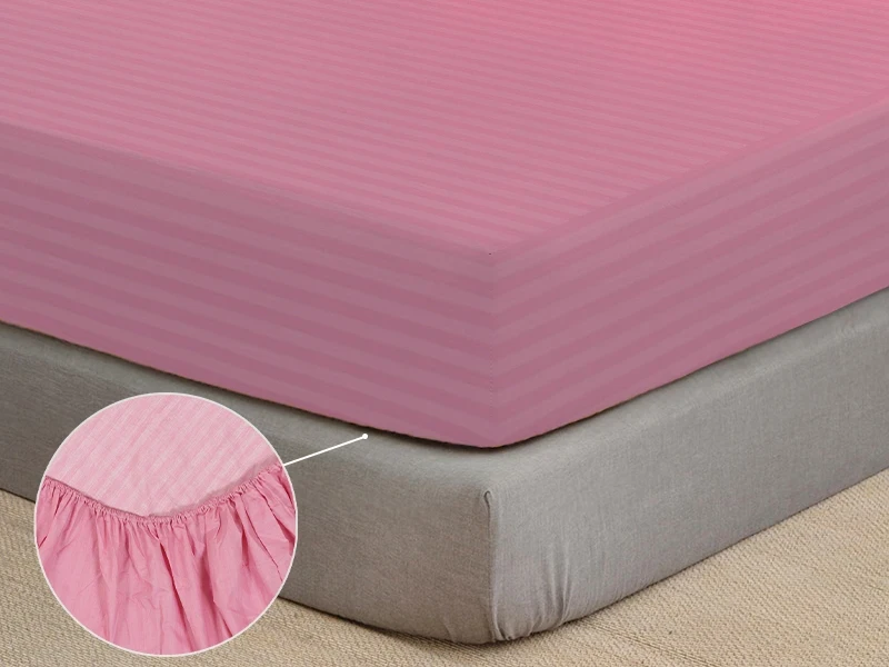 Велике натяжне простирадло на гумці 180*200*25 бавовна Ранфорс (10055) рожева смужка, фото 1