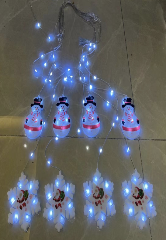 Xmas Гірлянда Штора Фігурки 3D сніговика та сніжинки 3m*70cm 95L Теплий Білий WW