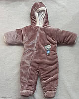 Зимний детский комбинезон с вышивкой на рост 70-75см "Бежевый"