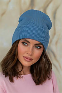 Молодіжна тепла жіноча шапка Donata, джинс, синя
