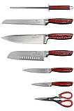Набір кухонних ножів на підставці 8 предметів Edenberg EB-973 Набір ножів із неіржавкої сталі Червоний, фото 3