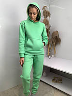 Жіночий теплий спортивний костюм тринитка на флісі зелений