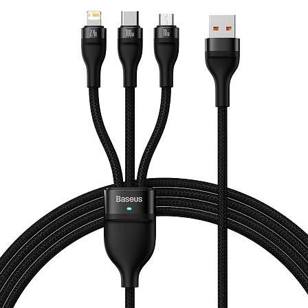 Кабель для зарядки телефона/ смартфона Baseus USB-Micro USB+Lightning+Type-C 5 А 1.2 м (CASS030001), фото 1
