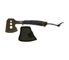 Сокира туристична Neo Tools, 26см, лезо 8см, 3Cr13, ручка з паракорду, нейлоновий чохол, 3 отвори для відкручування гвинтів M10,