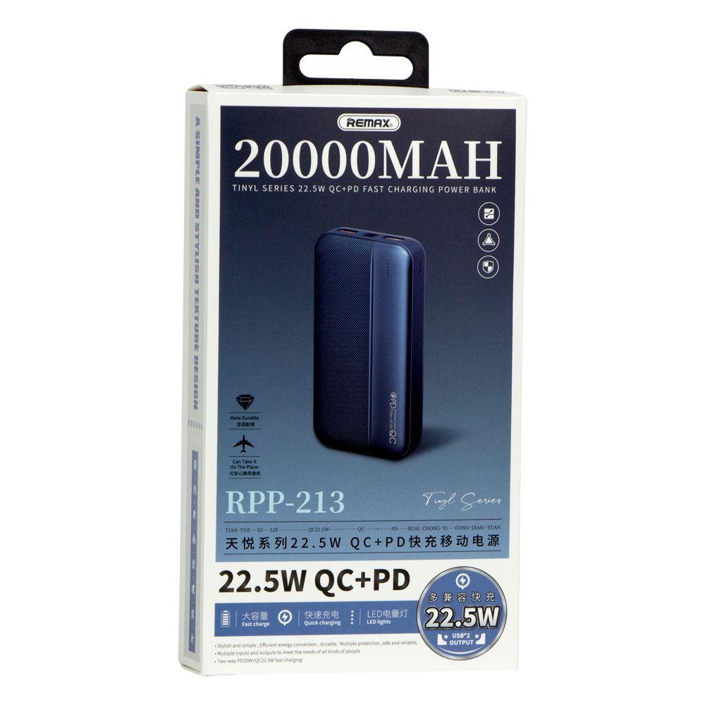 Повербанк Power Bank Remax RPP-213 Tinyl 22.5W PD+QC Fast Charging 20000 mAh (Синiй)