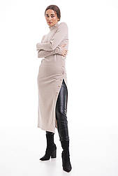 Жіноче тепле трикотажне плаття в гусячу лапку з високим розрізом у розмірі М