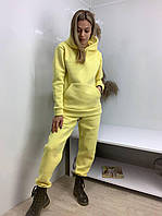 Жіночий теплий спортивний костюм тринитка на флісі електрик розмір із жовтий