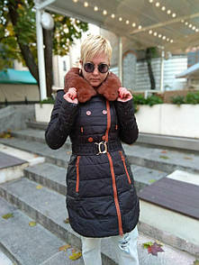 Стильна жіноча зимова куртка з поясом і хутром кролика "Montreal"