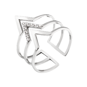 Срібна каблучка фалангова потрійне V з білими фіанітами