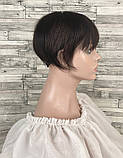 Накладка чубчик з натуральних волосся темно-коричневого кольору з імітациєю росту волосся пряма, фото 2