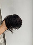 Накладка чубчик з натуральних волосся темно-коричневого кольору з імітациєю росту волосся пряма, фото 3