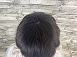 Накладка чубчик з натуральних волосся темно-коричневого кольору з імітациєю росту волосся пряма, фото 4