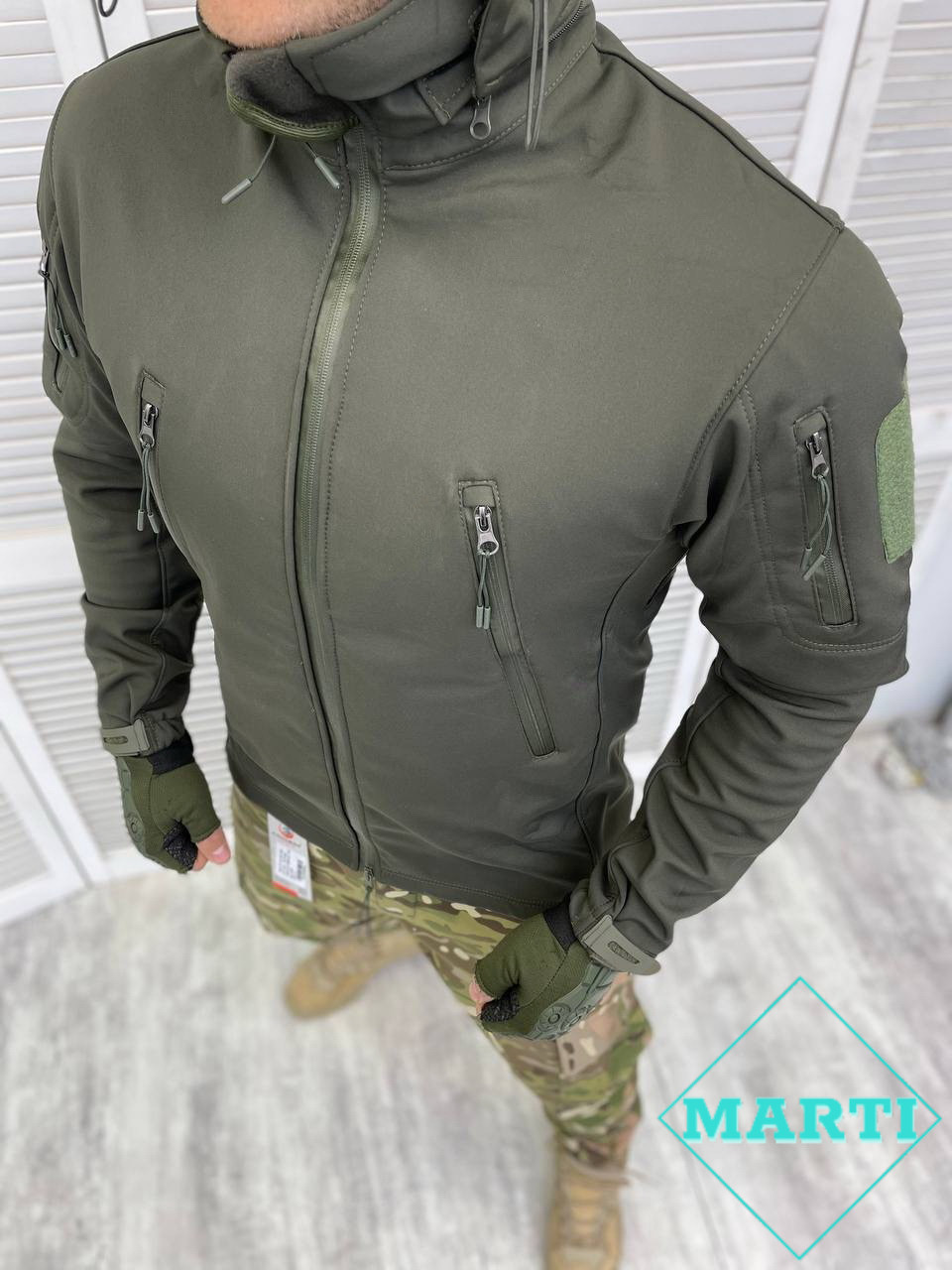 Тактична куртка Софтшелл олива Військова Армійська куртка Осінь Зима Куртка на флісі Розміри S L XL XXL