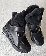 Philipp Plein зима! Жіночі гарні черевики з хутром шкіра черевики Філіп плейн на танкетці з липучками