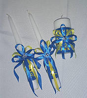 Жовто-сині весільні свічки Сімейне вогнище в українському стилі
