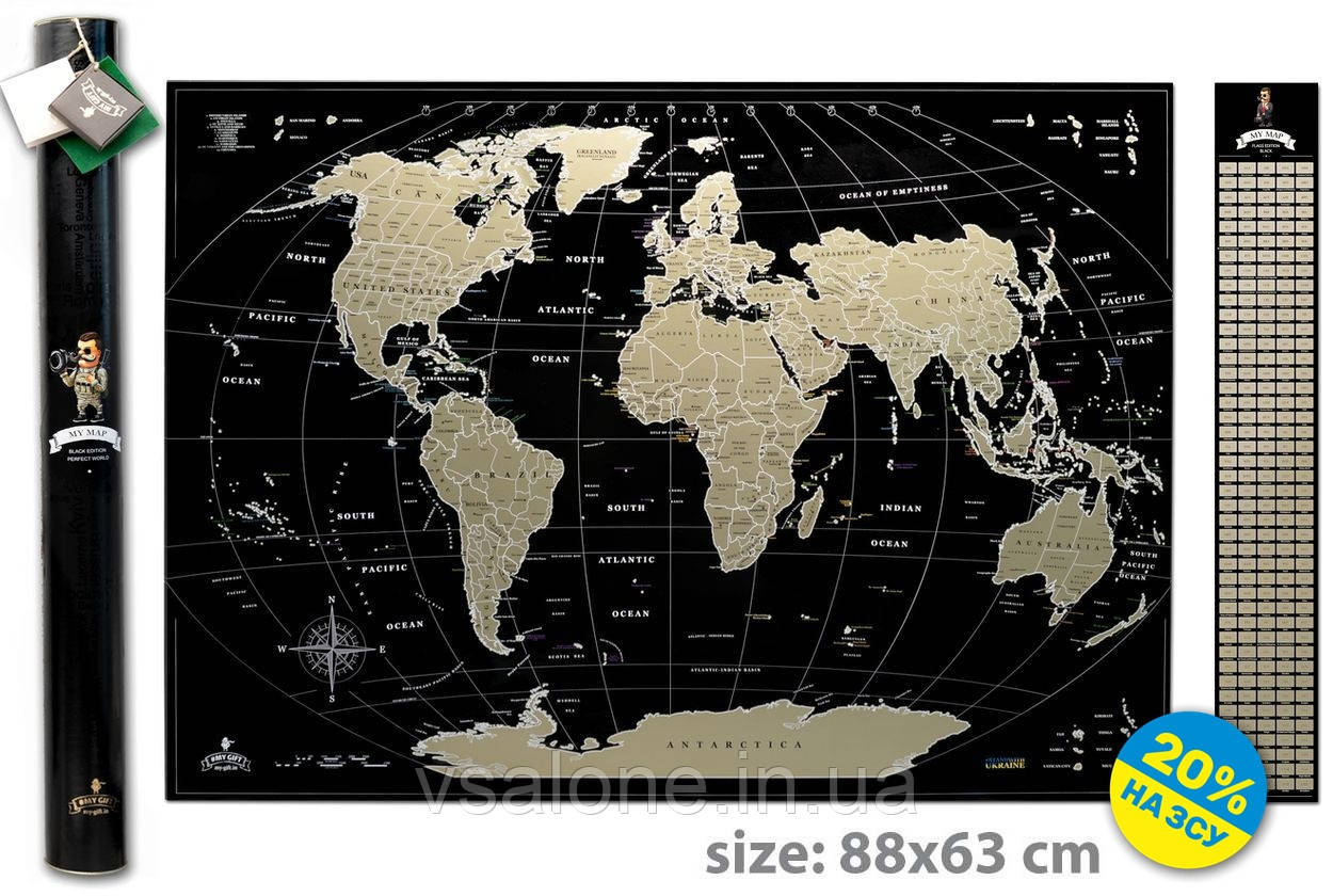 Скретч карта світу без росії My Map Perfect world Black edition ENG у тубусі